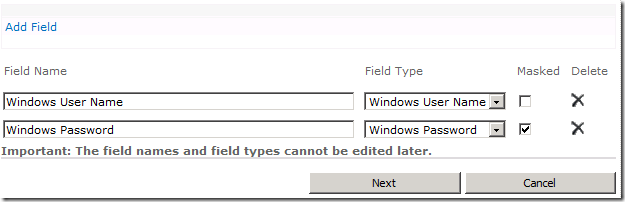Target Applicaton Fields - User Name and Password