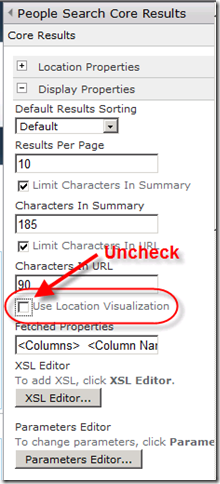 Uncheck the Use Location Visualaztion box to enable Fetched Properties , XSL Editor, and Paramenters Editor