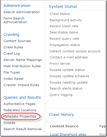 In the Search Service Application, Click on Metadata Properties