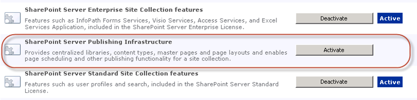 SharePoint Server Publishing Infrastructure