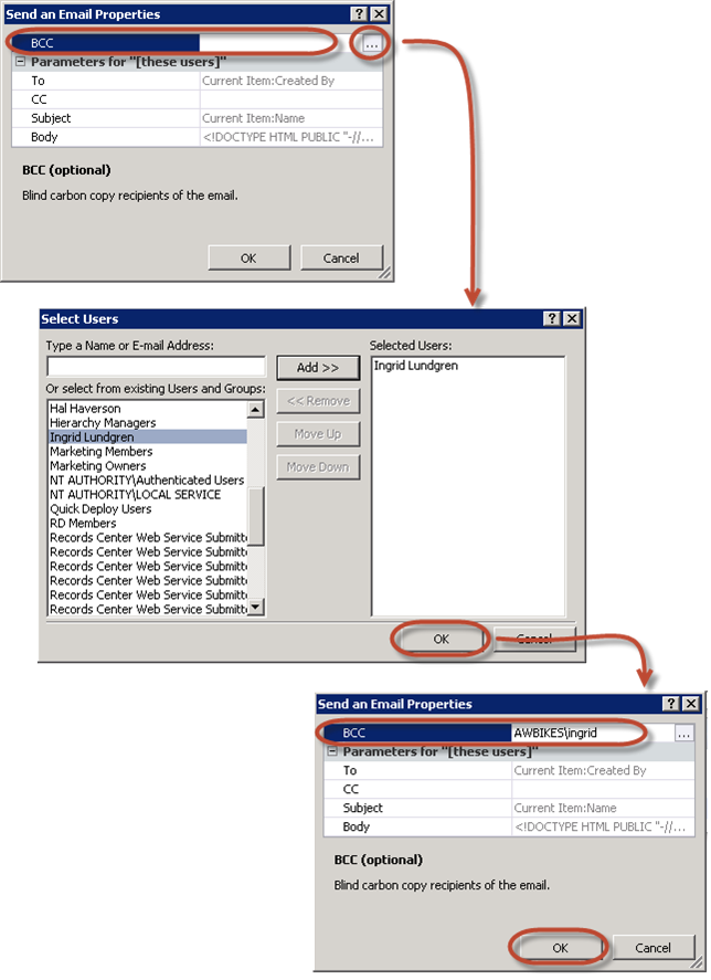 SharePoint Designer Workflow Email BCC field in the Send an Email Properties dialog box