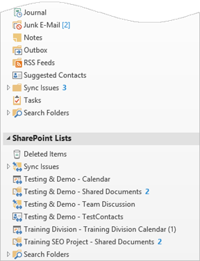 Lists and Libraries connected to Outlook