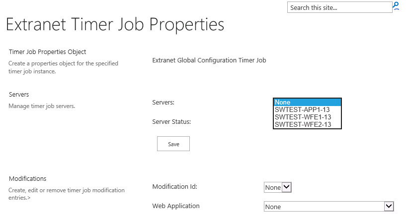 ExCM 2013 R2 Extranet Timer Job Properties