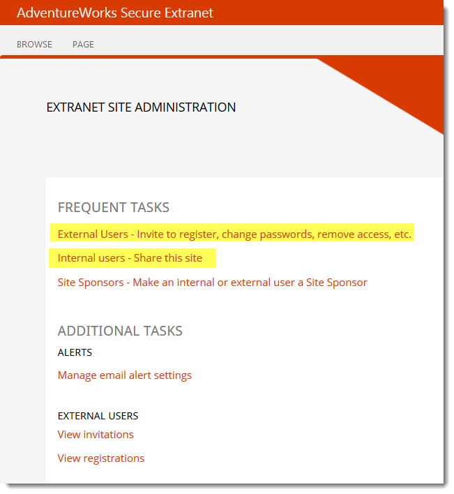 excm online extranet site administration page